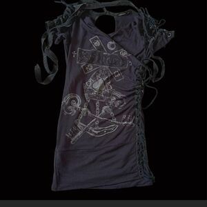 SALVAGE Lace-Up sides And Inasane Graphics Mini Dress/Top. M